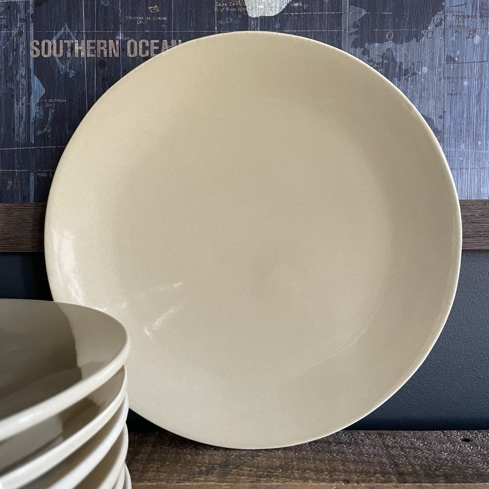 7 POTTERY BARN CHINA Large 12.5" Buffet Dinner Plates Studio Putty Barbara Eigen